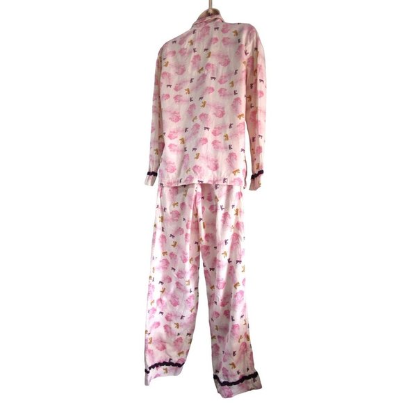 Victoria's Secret Gold Label Feather Bow Ribbon Pajama Set Ladies XS Dee Damage - Picture 2 of 16